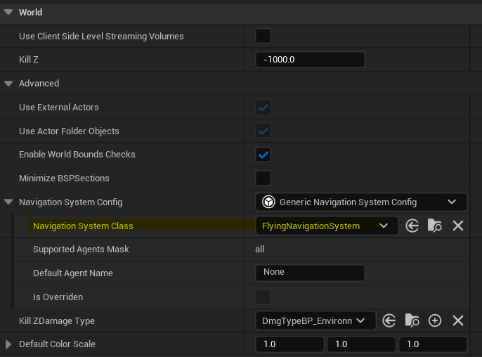 Dropdown in World Settings to select the Navigation System class.